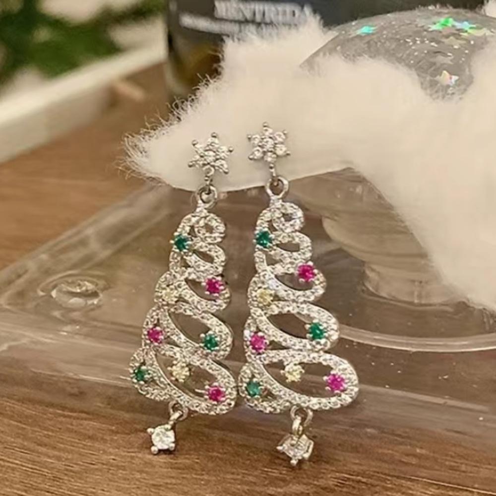 1214.🎄Rhinestone Christmas Tree Earrings